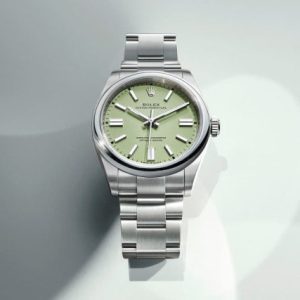 Unworn 2025, Rolex Oyster Perpetual, Oystersteel 41mm, Pistachio-green dial, Domed Oyster, Ref# 134300-0006, box and papers 1:1