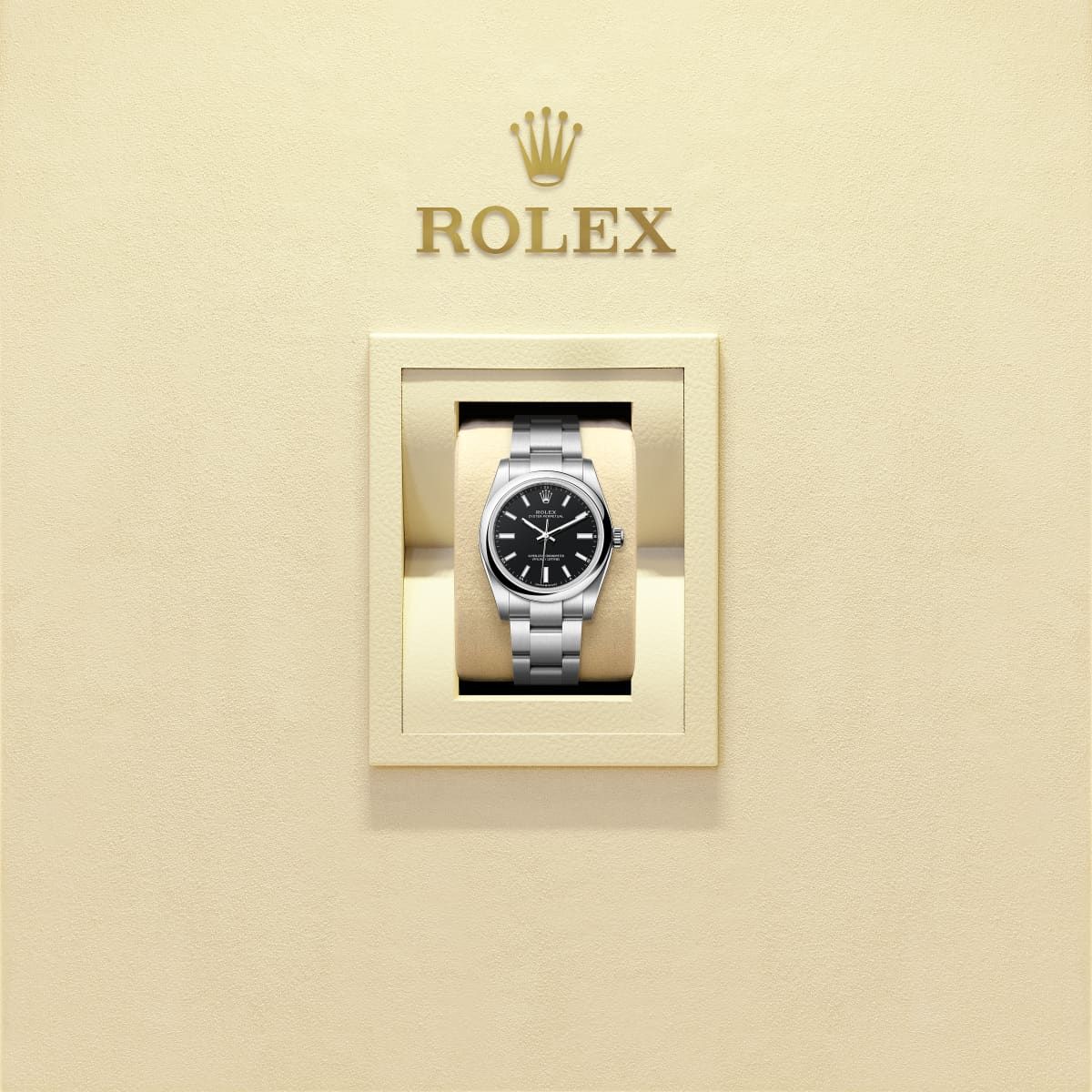 Unworn 2025, Rolex Oyster Perpetual, Oystersteel, 34mm, Black dial, Domed Oyster, Ref# 124200-0010, box and papers 1:1