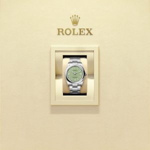Unworn 2025, Rolex Oyster Perpetual, Oystersteel 41mm, Pistachio-green dial, Domed Oyster, Ref# 134300-0006, box and papers 1:1