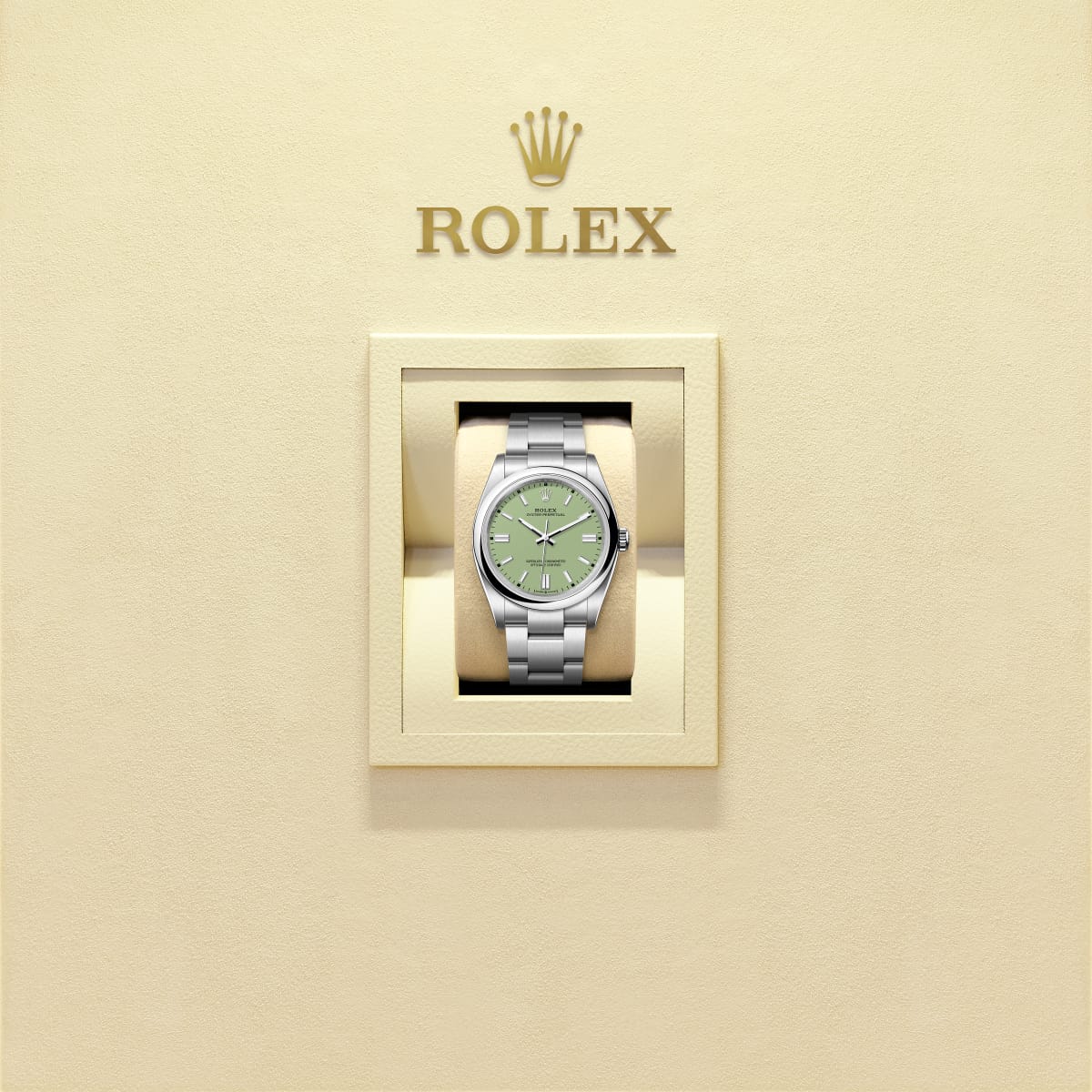 Unworn 2025, Rolex Oyster Perpetual, Oystersteel 41mm, Pistachio-green dial, Domed Oyster, Ref# 134300-0006, box and papers 1:1